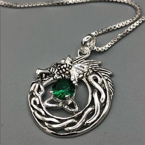 Dragon and emerald Celtic necklace